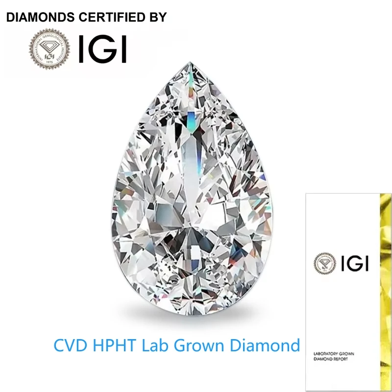 1-6CT DEF VS-VVS Clarity Pear Brilliant Сертифицированный IGI Лабораторный выращенный алмаз CVD HPHT Лабораторный выращенный свободный бриллиант
1-6CT DEF VS-VVS Clarity Pear Brilliant Сертифицированный IGI Лабораторный выращенный алмаз CVD HPHT Лабораторный выращенный свободный бриллиант