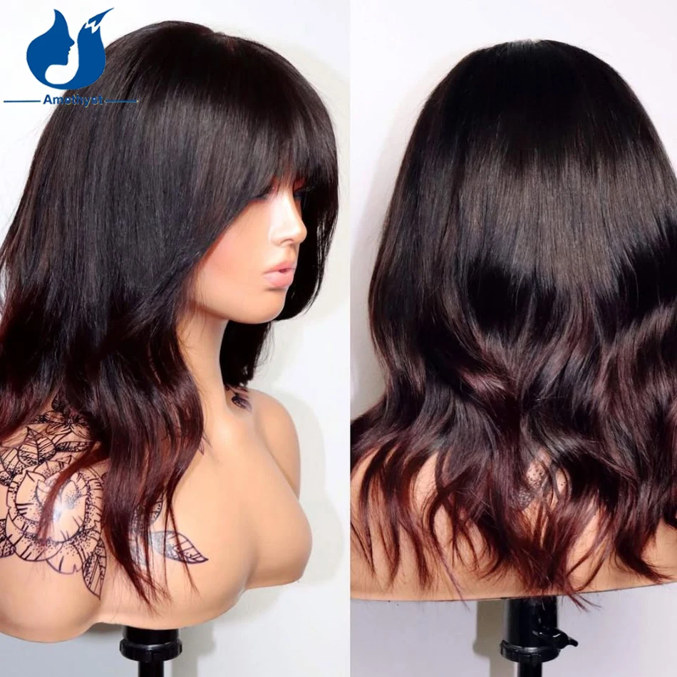 Amethyst Wave Ombre Red Burgundy Scalp Top Human Hair Wig with Bangs for Women Remy Brazilian Pre Stlyed Full Machine Made Hair
Amethyst Wave Ombre Red Burgundy Scalp Top Human Hair Wig with Bangs for Women Remy Brazilian Pre Stlyed Full Machine Made Hair