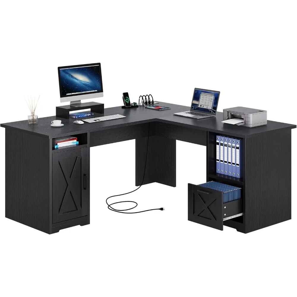 L Shaped Desk With Power Outlets, 60 Inch Computer Desk With File Drawer, Home Office Desk
L Shaped Desk With Power Outlets, 60 Inch Computer Desk With File Drawer, Home Office Desk