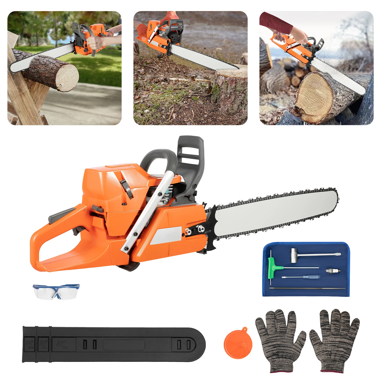 71.8CC 5.2HP 2 Stroke Gas Chainsaw 24 Inch Bar 3.9KW High Power for Wood Cutting Logging Tree Felling Branch Pruning Farm Use
71.8CC 5.2HP 2 Stroke Gas Chainsaw 24 Inch Bar 3.9KW High Power for Wood Cutting Logging Tree Felling Branch Pruning Farm Use