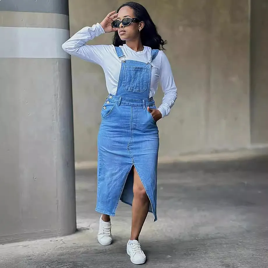 Women's Denim Overall Dress Straight Tube Jumpsuit Street Fashion Side Slit Pocket Playsuit
Women's Denim Overall Dress Straight Tube Jumpsuit Street Fashion Side Slit Pocket Playsuit