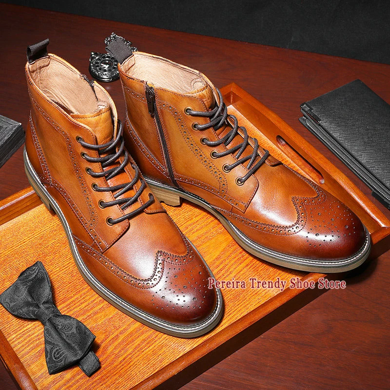 Retro Genuine Leather Men's Boots British Style Cowhide Round Toe Side Zipper High Top Boots Autumn Winter Fashion Male Shoes
Retro Genuine Leather Men's Boots British Style Cowhide Round Toe Side Zipper High Top Boots Autumn Winter Fashion Male Shoes