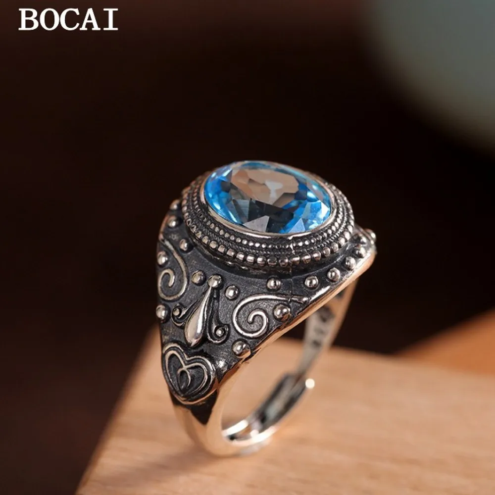 BOCAI S925 Pure Silver Stylish And Versatile Set With Egg Shaped Topaz Ring Adjustable
BOCAI S925 Pure Silver Stylish And Versatile Set With Egg Shaped Topaz Ring Adjustable