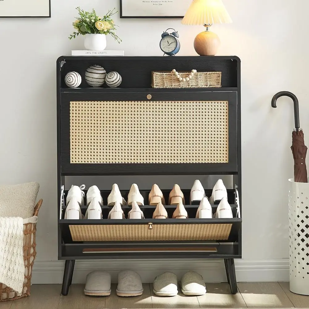 Black Slim 16-Pair Shoe Cabinet with 2 Doors for Narrow Storage in Entryway or Hallway
Black Slim 16-Pair Shoe Cabinet with 2 Doors for Narrow Storage in Entryway or Hallway