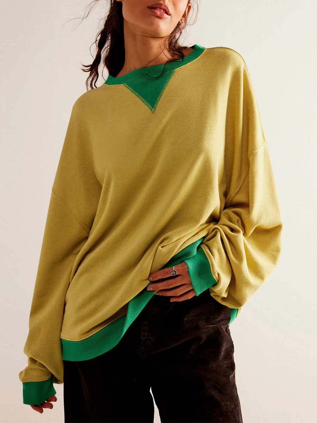 New Color Block Sweatshirt For Women Loose Top Pullover O-neck Off-shoulder Long Sleeve Colored Outwear Spring Autumn 56925
New Color Block Sweatshirt For Women Loose Top Pullover O-neck Off-shoulder Long Sleeve Colored Outwear Spring Autumn 56925