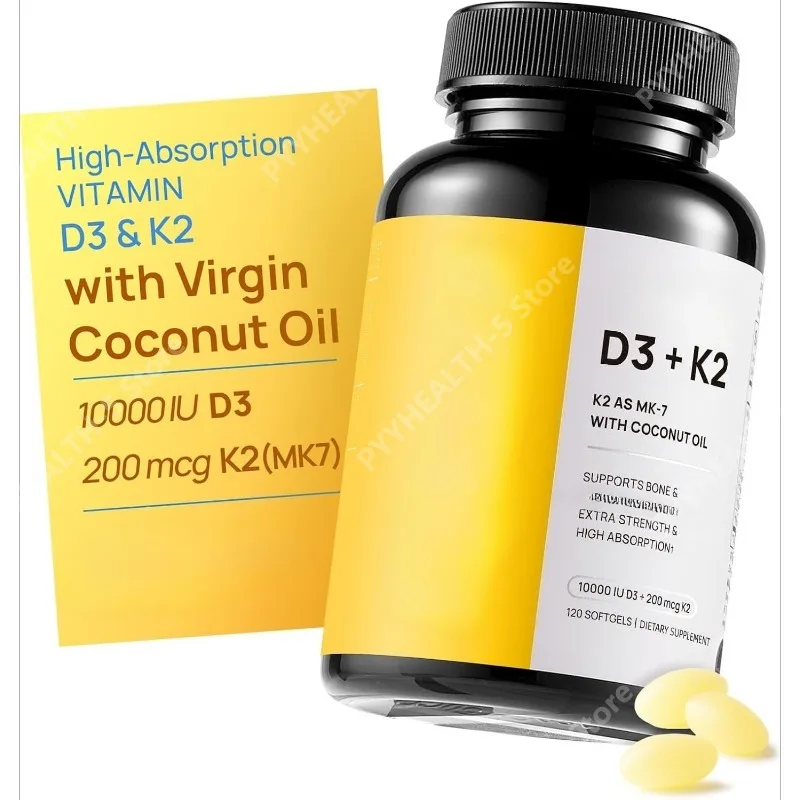 Vitamin D3 10000 IU + K2 with Virgin Coconut Oil Softgel Vitamin Supplement for Bone Immune Support Easy To Swallow 120 Softgels
Vitamin D3 10000 IU + K2 with Virgin Coconut Oil Softgel Vitamin Supplement for Bone Immune Support Easy To Swallow 120 Softgels