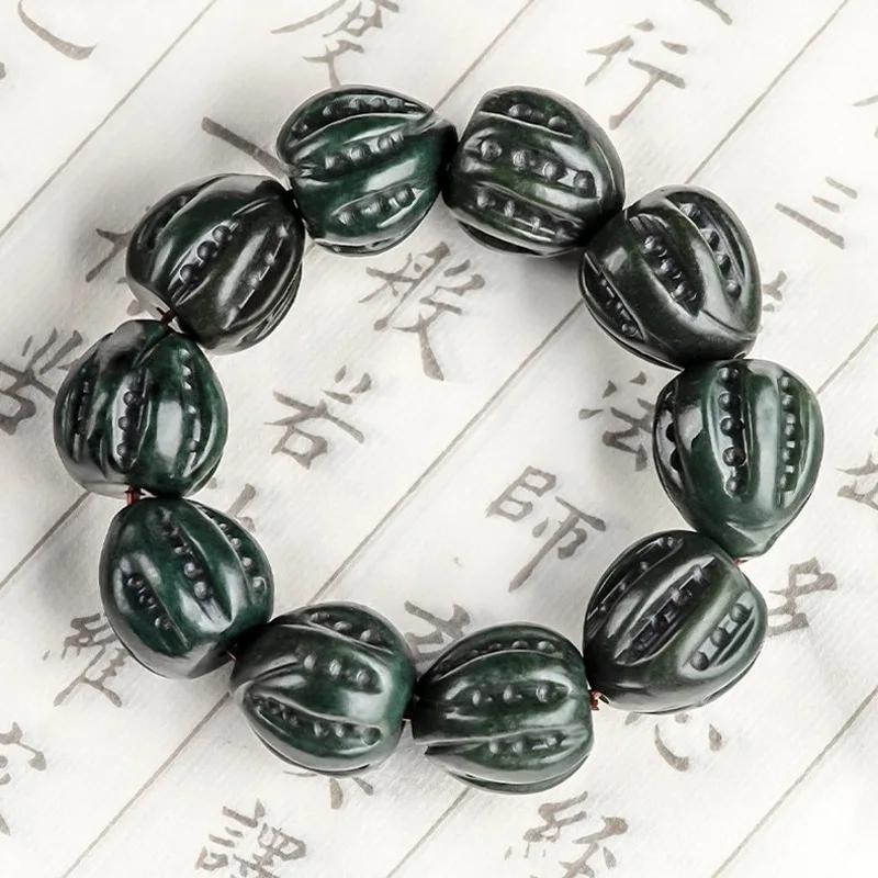 Natural Jade Bangle Men Lucky Width 22.5mm Carved Black Green Walnut Beads Bracelet
Natural Jade Bangle Men Lucky Width 22.5mm Carved Black Green Walnut Beads Bracelet