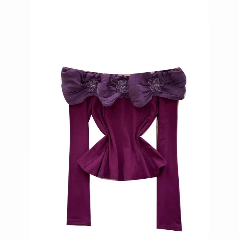 Spring Autumn New Fashion Design Sense Unique Beautiful High-end Slimming T-shirt Inner Layer for Women Purple One-shoulder Top
Spring Autumn New Fashion Design Sense Unique Beautiful High-end Slimming T-shirt Inner Layer for Women Purple One-shoulder Top