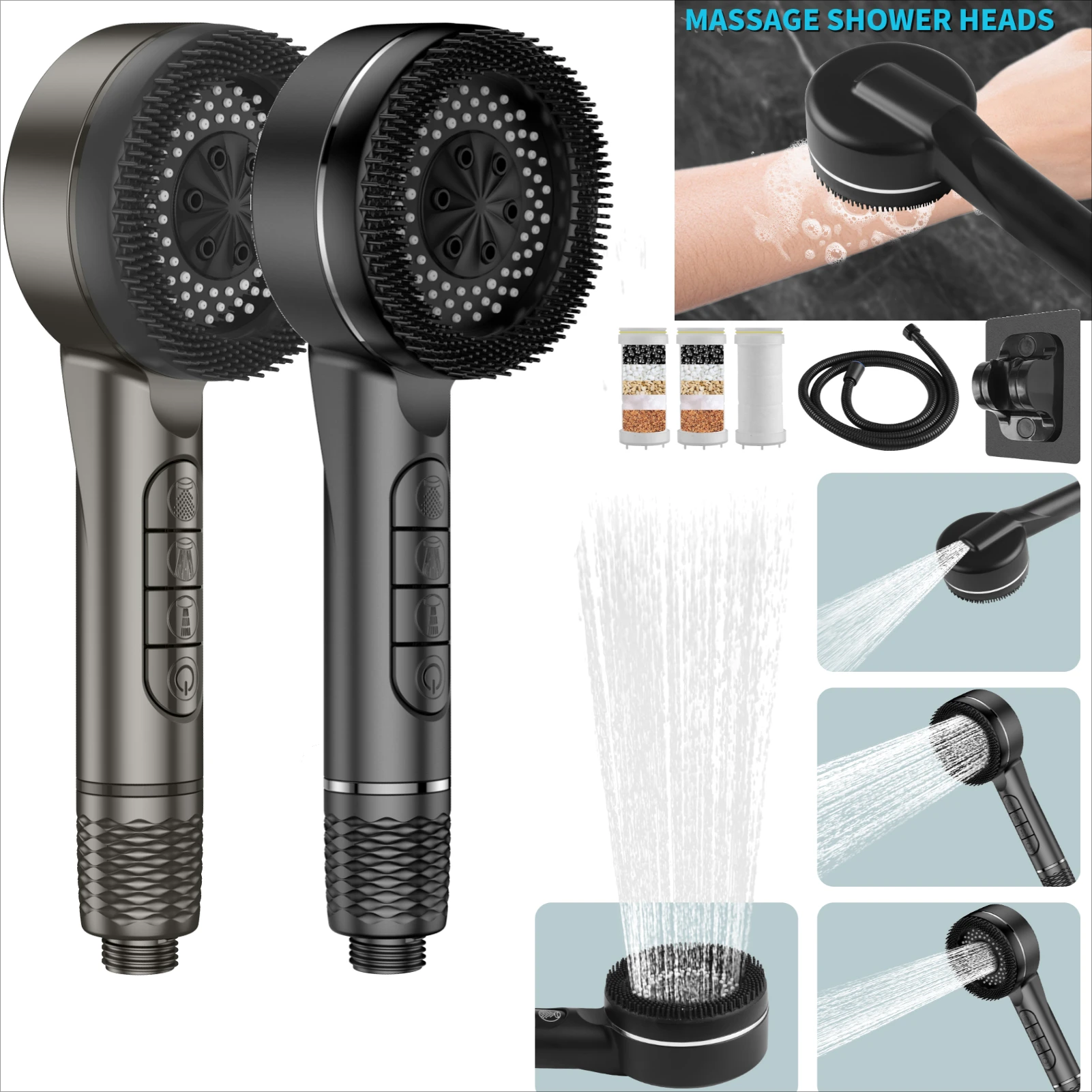 Насадка для душа для аксессуаров для ванной комнаты, 4-режимная регулировка насадки для душа, массажные ручки, набор фильтров, детали для душа
Насадка для душа для аксессуаров для ванной комнаты, 4-режимная регулировка насадки для душа, массажные ручки, набор фильтров, детали для душа