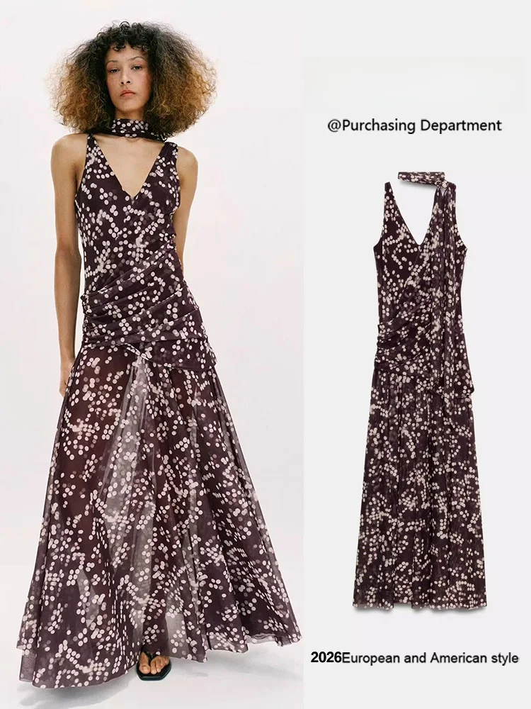 Summer New Arrival Women's Long V-neck Polka Dot Print Silk Net Dress Elegant Gathered Waist Maxi Evening Gown for Party
Summer New Arrival Women's Long V-neck Polka Dot Print Silk Net Dress Elegant Gathered Waist Maxi Evening Gown for Party