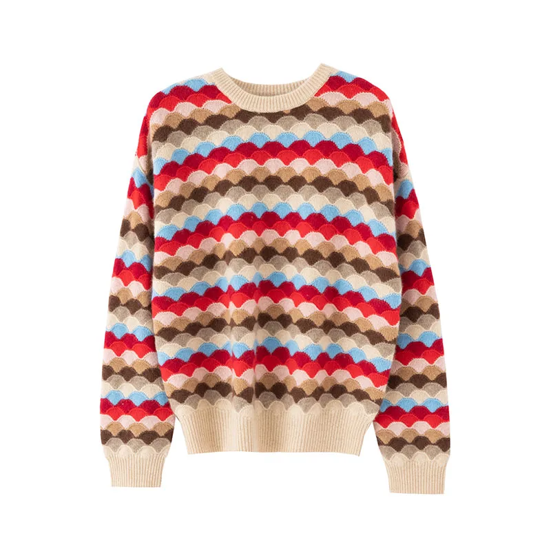 Women's 100% cashmere pullover casual striped knitted sweater loose round neck Tops high-quality luxury trend Pull Jumper
Women's 100% cashmere pullover casual striped knitted sweater loose round neck Tops high-quality luxury trend Pull Jumper