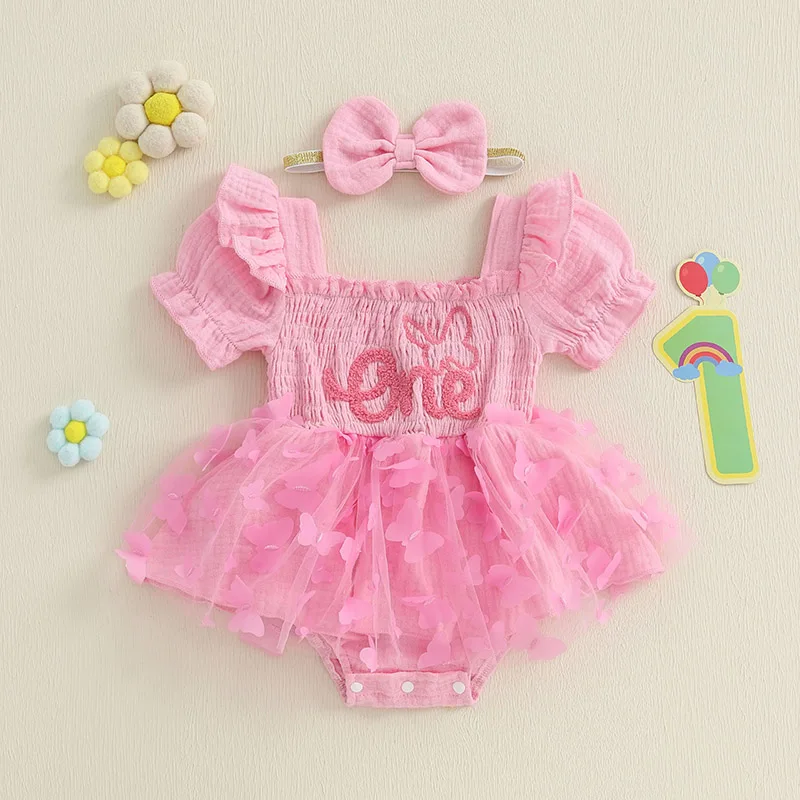 Summer Toddler Baby Girls Rompers Dress Embroidered 3D Butterfly Ruffles Short Sleeve Skirt Hem Infant Jumpsuits with Headband
Summer Toddler Baby Girls Rompers Dress Embroidered 3D Butterfly Ruffles Short Sleeve Skirt Hem Infant Jumpsuits with Headband