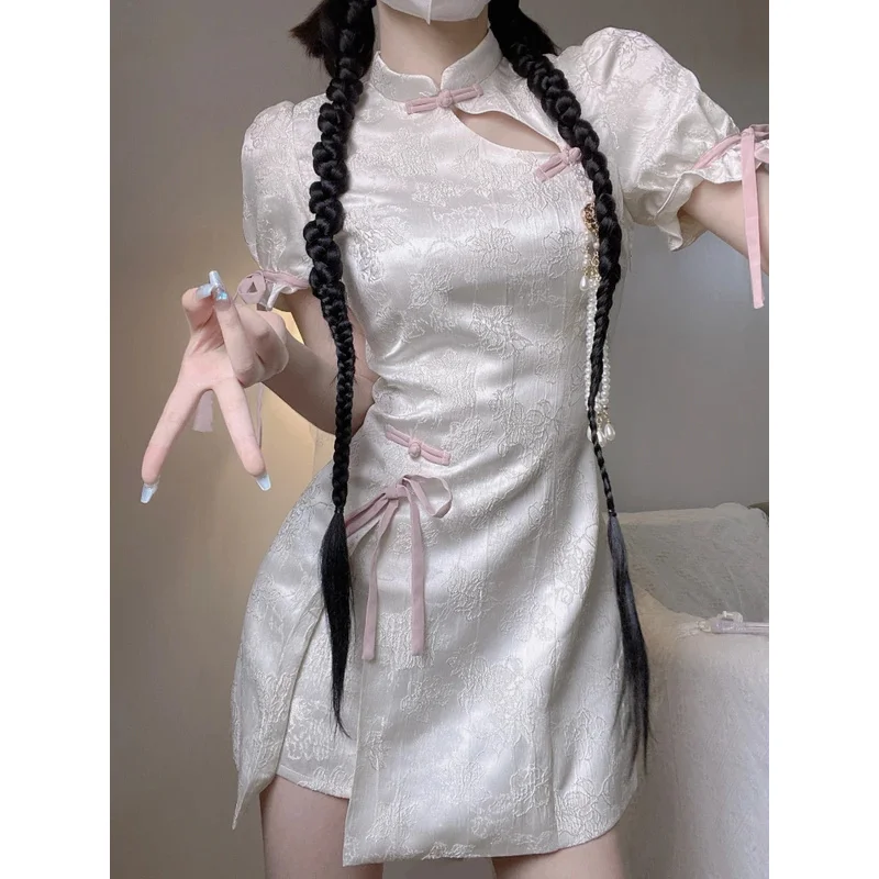 Harajuku Cheongsam Dress Women Sweet Floral Bow Bandage Lolita Dresses Y2k Sexy Aesthetic Puff Sleeve Vestidos Mujer Modernize
Harajuku Cheongsam Dress Women Sweet Floral Bow Bandage Lolita Dresses Y2k Sexy Aesthetic Puff Sleeve Vestidos Mujer Modernize