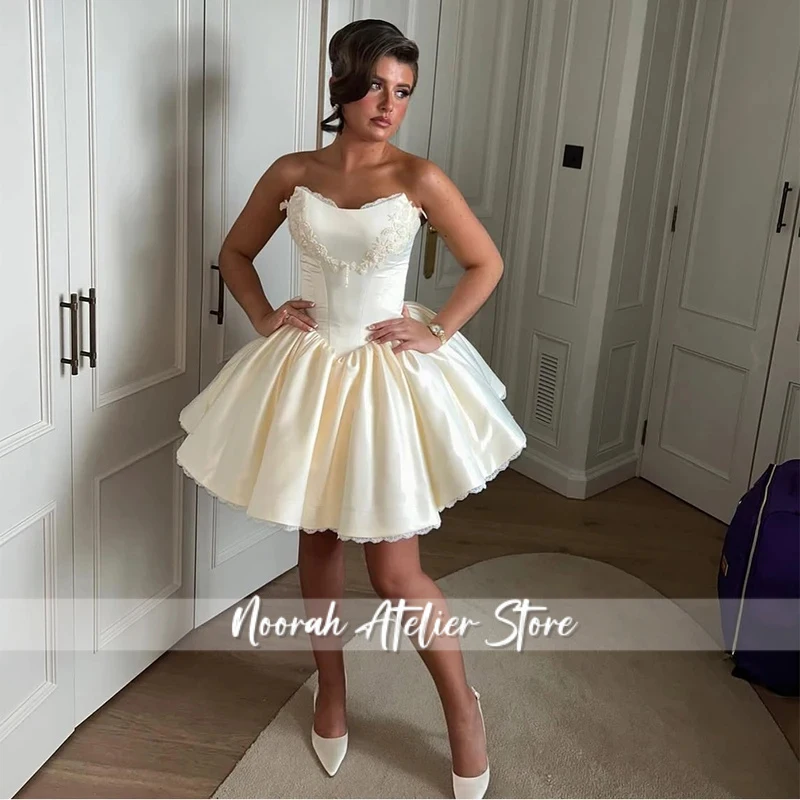 Beige Wedding Party Puffy Ball Gowns Beading Applique Lace V Neck Short Graduation Dress Customized Ruched Corset Bridal Gown
Beige Wedding Party Puffy Ball Gowns Beading Applique Lace V Neck Short Graduation Dress Customized Ruched Corset Bridal Gown