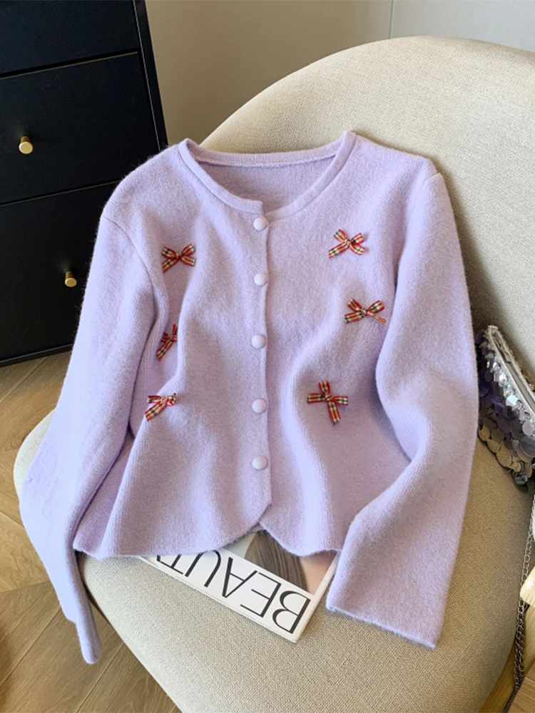 Women's Purple Cardigan Cashmere Sweater Harajuku Korean Y2k Long Sleeves Bow Sweaters Jumper 90s Vintage 2000s Clothes Autumn
Women's Purple Cardigan Cashmere Sweater Harajuku Korean Y2k Long Sleeves Bow Sweaters Jumper 90s Vintage 2000s Clothes Autumn
