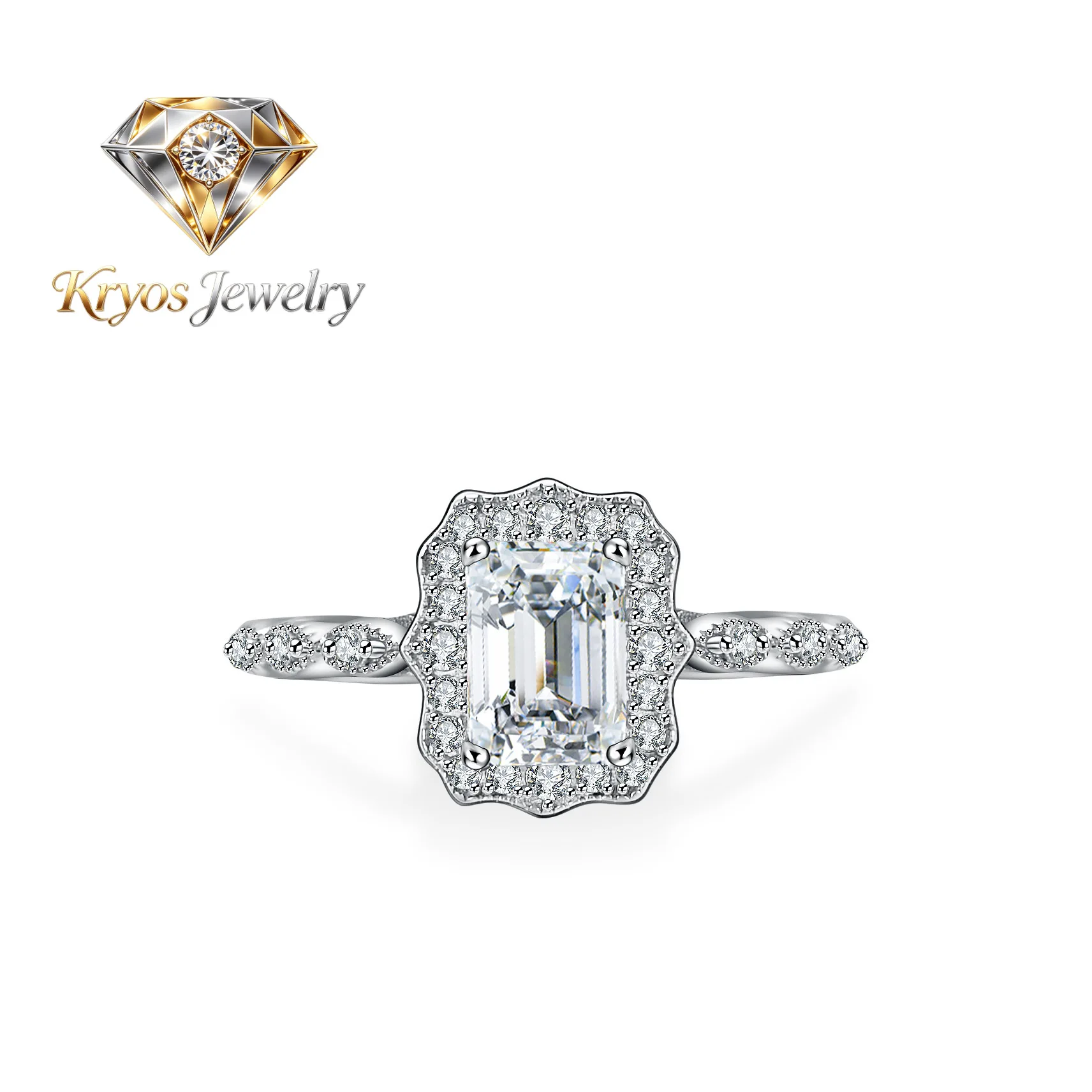 Kryos Jewelry Women's 1 Carat Moissanite Ring - Rectangular Emerald Cut, PT950 Platinum, Adjustable Living Clasp Design, Elegant
Kryos Jewelry Women's 1 Carat Moissanite Ring - Rectangular Emerald Cut, PT950 Platinum, Adjustable Living Clasp Design, Elegant