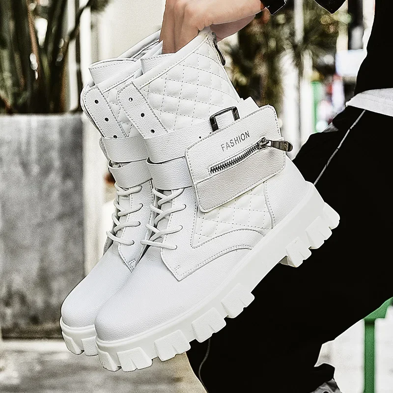 High Top Outdoor Pocket Male Fashion Shoes Platform Autumn Winter Casual Men's Ankle Boots White Leather Designer Boots for Men
High Top Outdoor Pocket Male Fashion Shoes Platform Autumn Winter Casual Men's Ankle Boots White Leather Designer Boots for Men