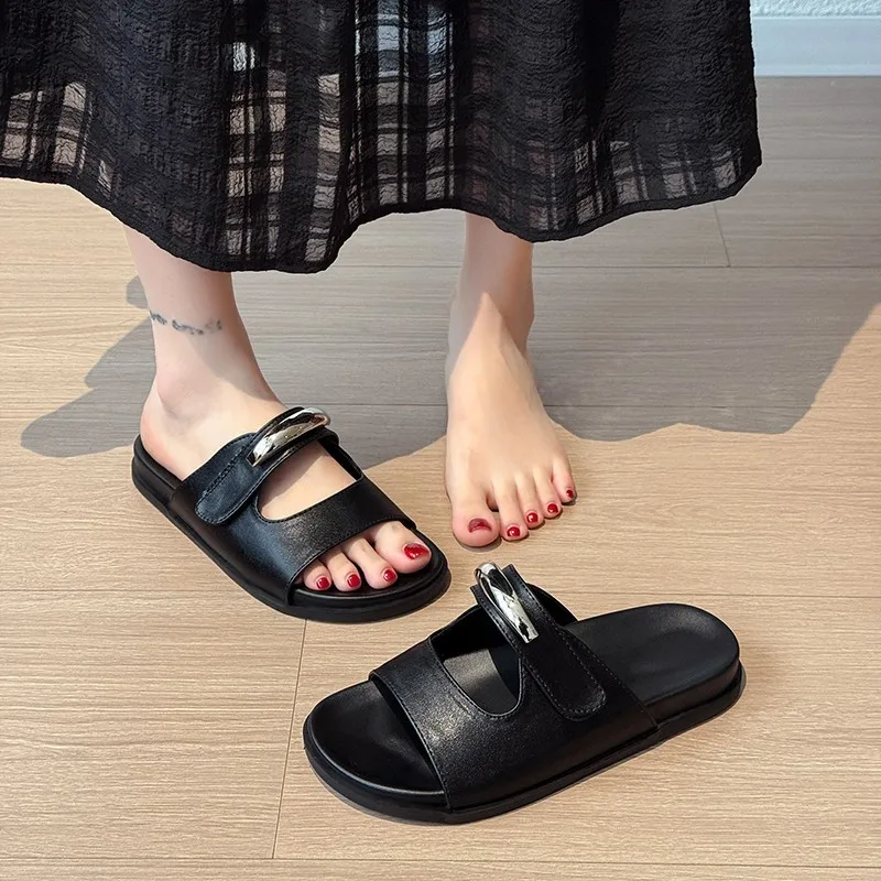 New French Style Metal Buckle Slides for Women - Thick Sole Beach Sandals with Velcro Strap, Fashionable Outdoor Summer Slippers
New French Style Metal Buckle Slides for Women - Thick Sole Beach Sandals with Velcro Strap, Fashionable Outdoor Summer Slippers