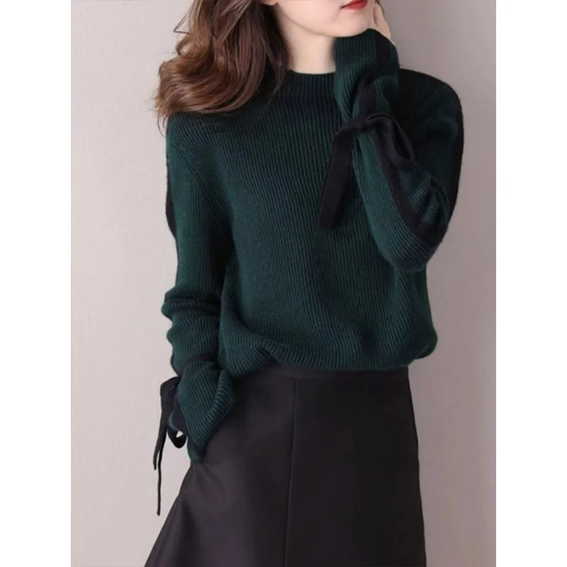 Autumn Winter Casual Fashion Striped Bow Long Sleeve Sweaters Women's Clothing Vintage Loose O-neck Thick Knitted Pullovers
Autumn Winter Casual Fashion Striped Bow Long Sleeve Sweaters Women's Clothing Vintage Loose O-neck Thick Knitted Pullovers
