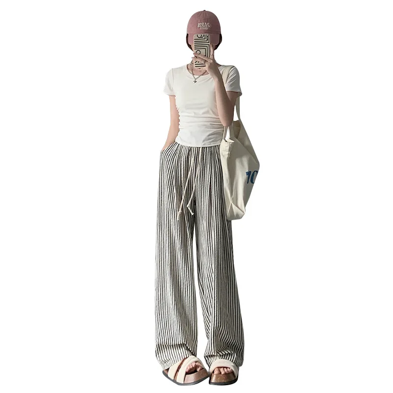 Summer Women's High Waist Wide Leg Pants Casual Loose Lounge Striped Palazzo Trousers Elastic Waist Comfortable Walking Pants
Summer Women's High Waist Wide Leg Pants Casual Loose Lounge Striped Palazzo Trousers Elastic Waist Comfortable Walking Pants