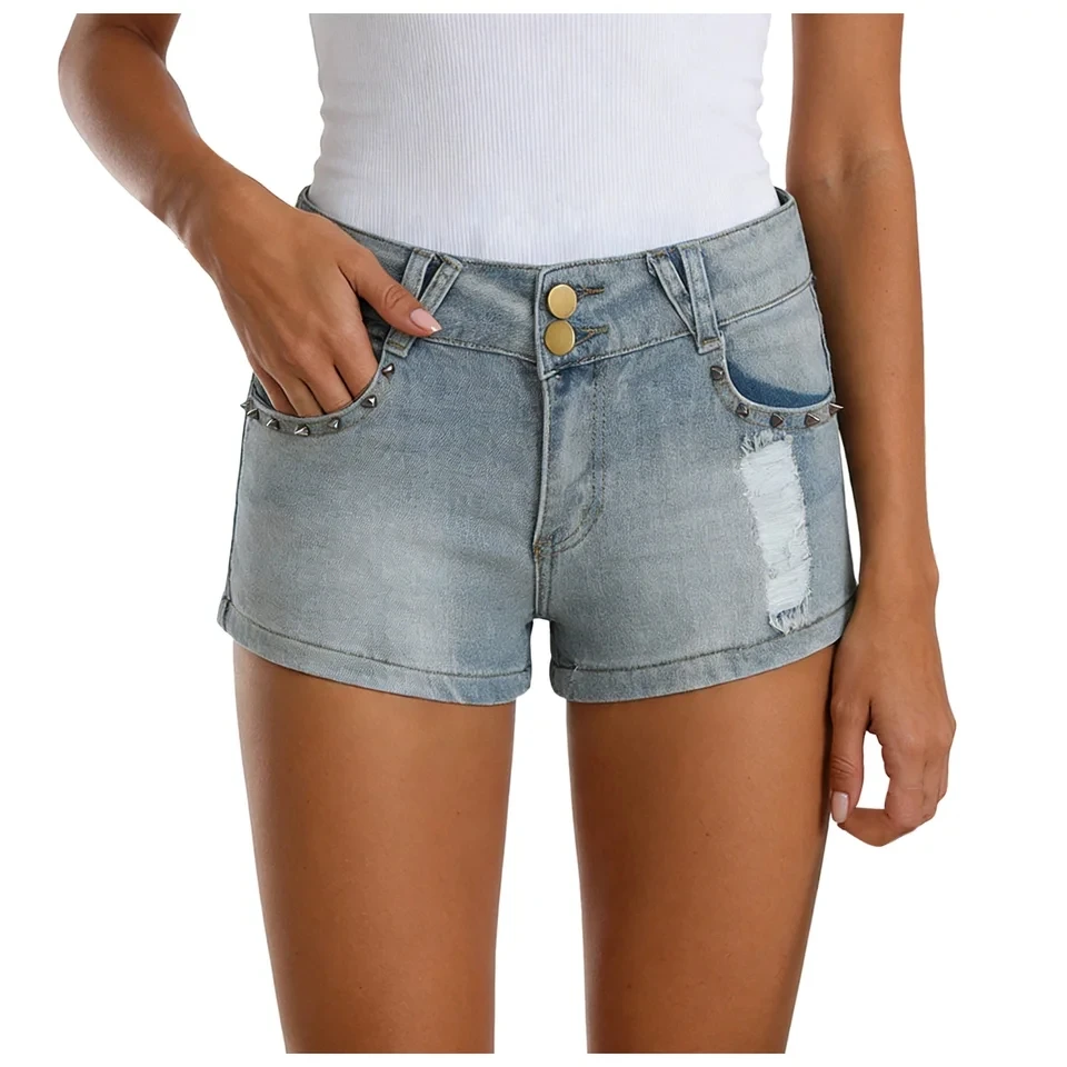 Women Denim Shorts Summer Mid Waist Ripped Hotpants Fashion Rivet Casual Short Pants with Pockets Y2K Streetwear Shorts
Women Denim Shorts Summer Mid Waist Ripped Hotpants Fashion Rivet Casual Short Pants with Pockets Y2K Streetwear Shorts