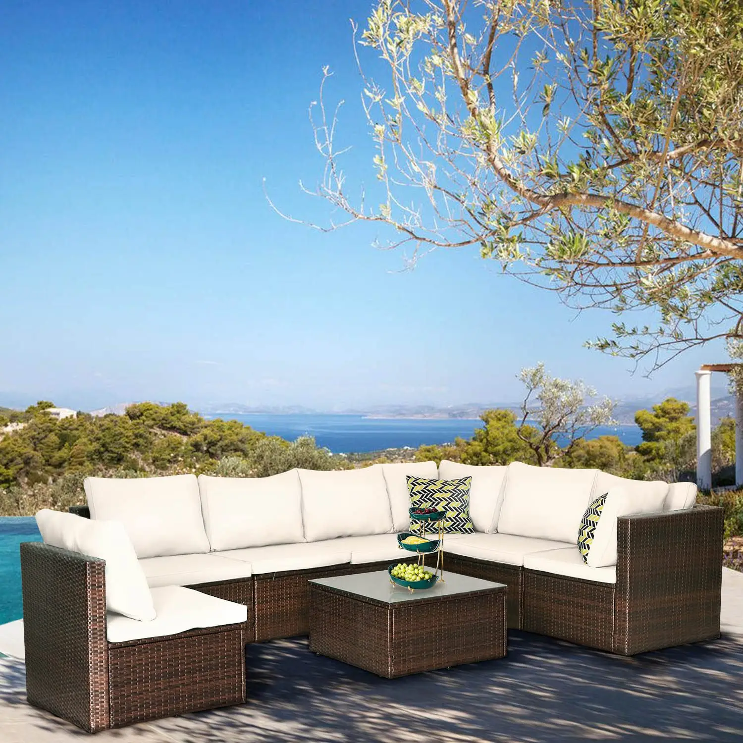#8 Piece Patio Sectional Sofa Rattan Conversation Set Coffee Table Khaki Cushion Backyard Porch Balcony Poolside, Customized
#8 Piece Patio Sectional Sofa Rattan Conversation Set Coffee Table Khaki Cushion Backyard Porch Balcony Poolside, Customized