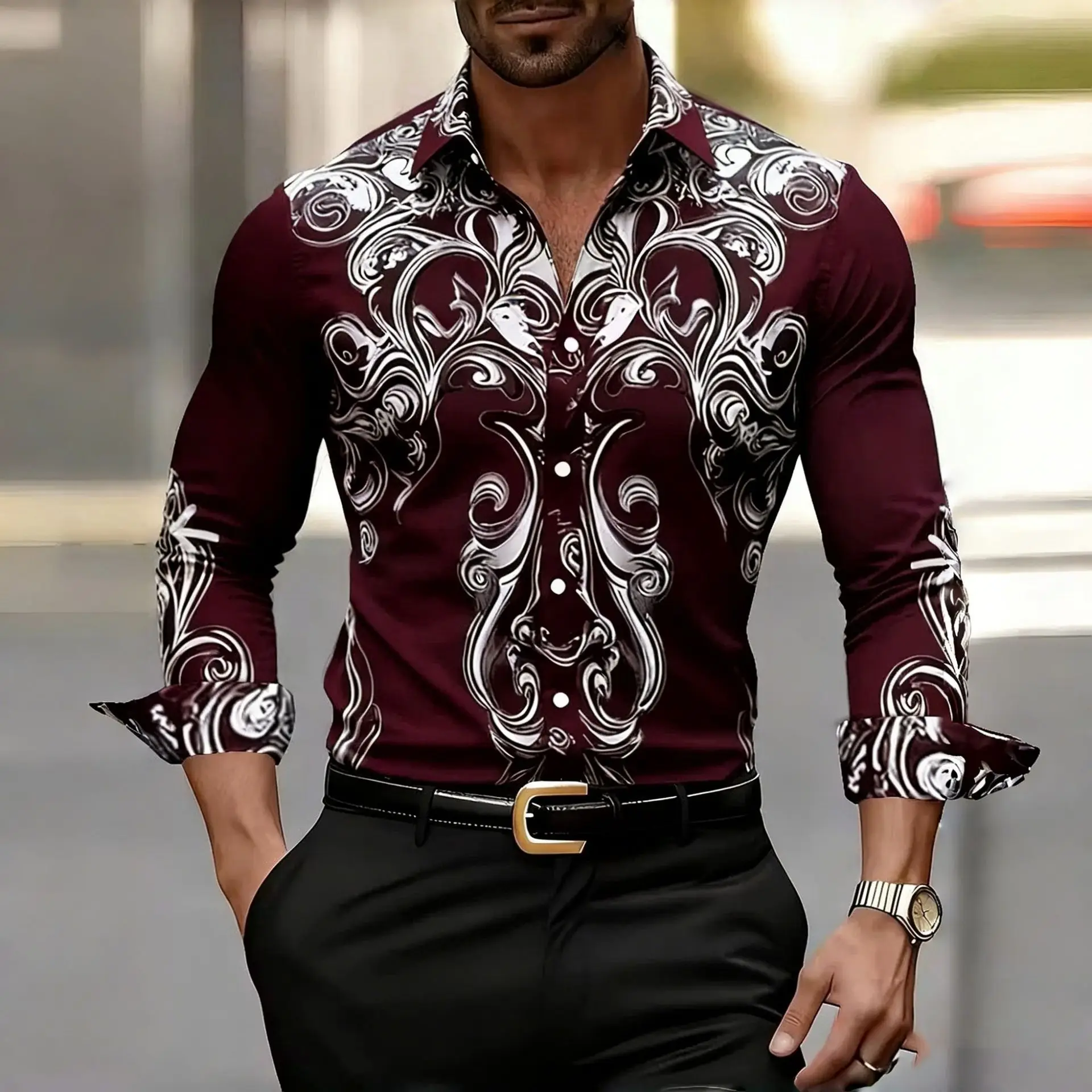 Men's luxury satin printed shirt, wine red retro long sleeved lapel shirt, slim fit casual party wedding dress shirt
Men's luxury satin printed shirt, wine red retro long sleeved lapel shirt, slim fit casual party wedding dress shirt