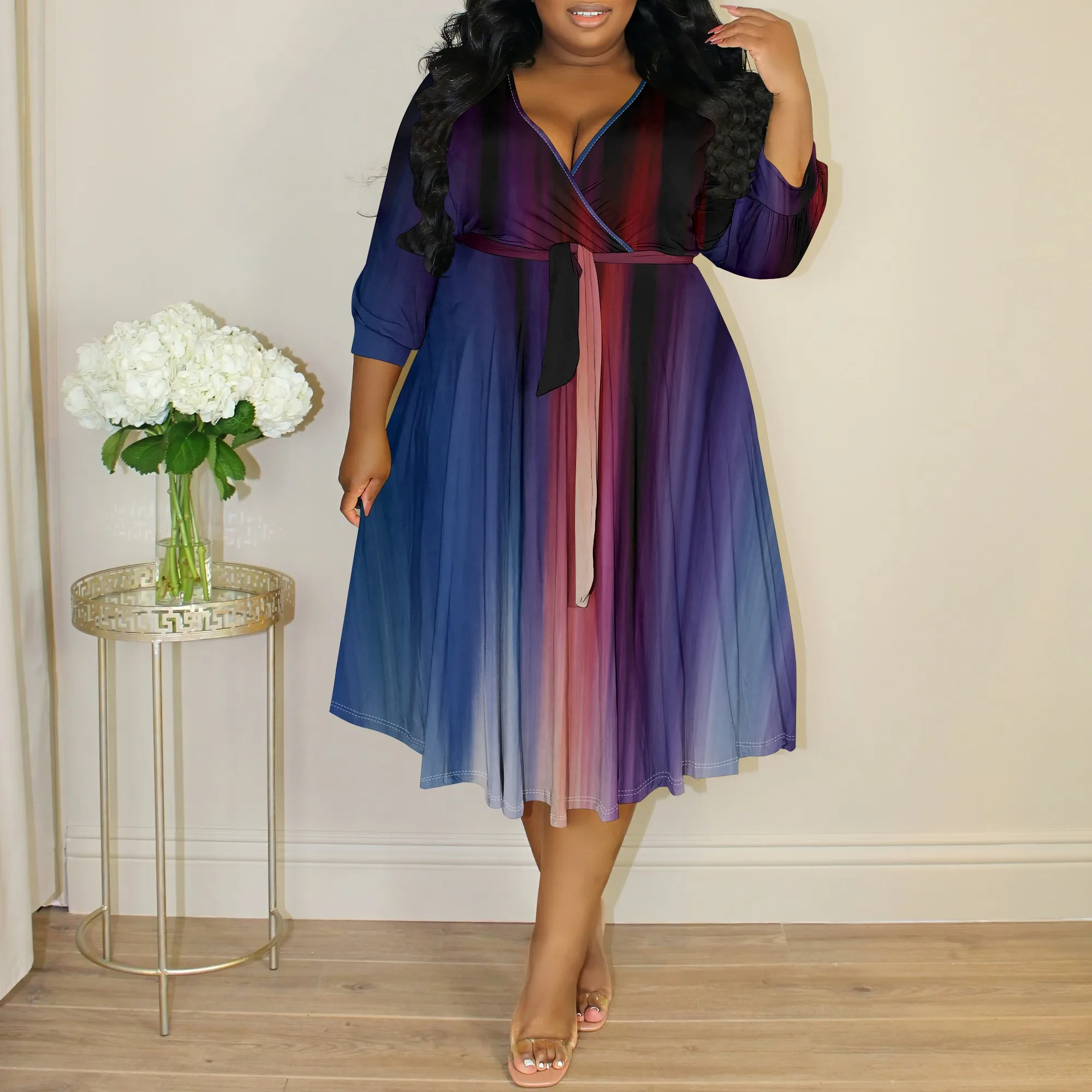 Plus Size Ombre Gradient Wrap Dress for Women – Elegant V Neck Long Sleeve Belted Midi Dress XL-6XL Party Wear
Plus Size Ombre Gradient Wrap Dress for Women – Elegant V Neck Long Sleeve Belted Midi Dress XL-6XL Party Wear