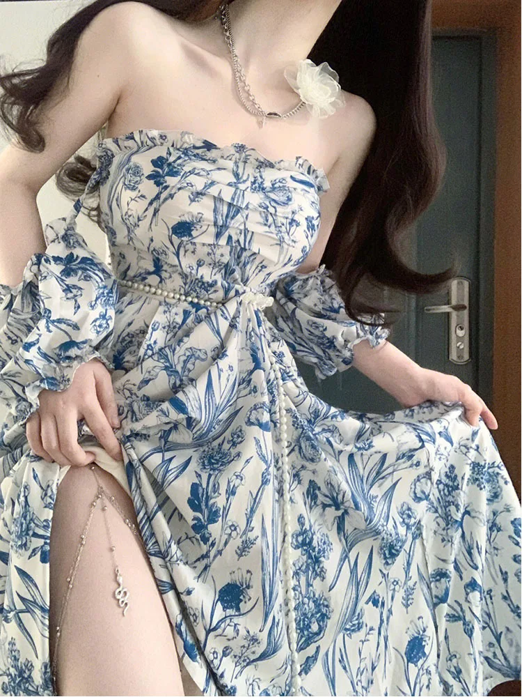 2023 Summer Vintage Floral Print Off Shoulder Sexy Mini Dresses Women's Elegant A-Line Ladies Fairycore Blue Chiffon Dress
2023 Summer Vintage Floral Print Off Shoulder Sexy Mini Dresses Women's Elegant A-Line Ladies Fairycore Blue Chiffon Dress