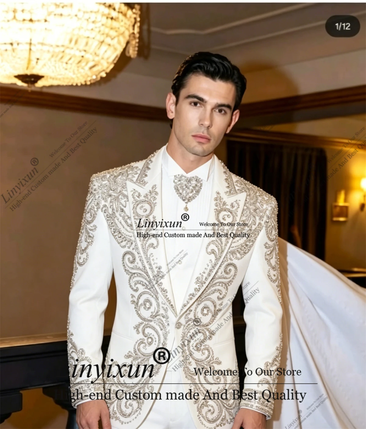 Elegant Embroidered Beaded Suit For Men 3 Pcs Groom Blazers Slim Customized Wedding Banquet Tuxedos men's suits and separates
Elegant Embroidered Beaded Suit For Men 3 Pcs Groom Blazers Slim Customized Wedding Banquet Tuxedos men's suits and separates
