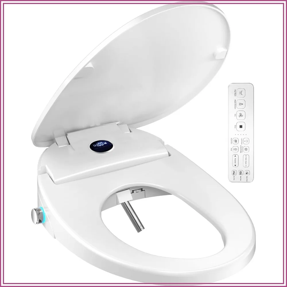 Electric Bidet Toilet Seat with Remote, Warm Water Wash, Heated Seat, Air Dryer, Soft Close Lid, Night Light, Self Cleaning Nozzle, LED Display
Electric Bidet Toilet Seat with Remote, Warm Water Wash, Heated Seat, Air Dryer, Soft Close Lid, Night Light, Self Cleaning Nozzle, LED Display
