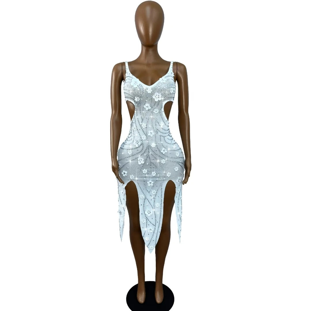 Liudehua Elegant White Mesh Floral Rhinestone Bodycon Mini Dress Spaghetti Strap V Neck Two Side Hollow Torso Gala Party Outfit
Liudehua Elegant White Mesh Floral Rhinestone Bodycon Mini Dress Spaghetti Strap V Neck Two Side Hollow Torso Gala Party Outfit