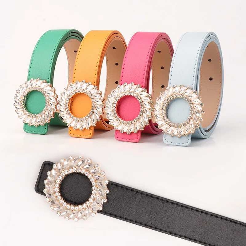 New Style Fashion Belt Round Buckle Rhinestone Belt Female Simple Versatile Ladies Decorative Senior Sense Belt 
New Style Fashion Belt Round Buckle Rhinestone Belt Female Simple Versatile Ladies Decorative Senior Sense Belt