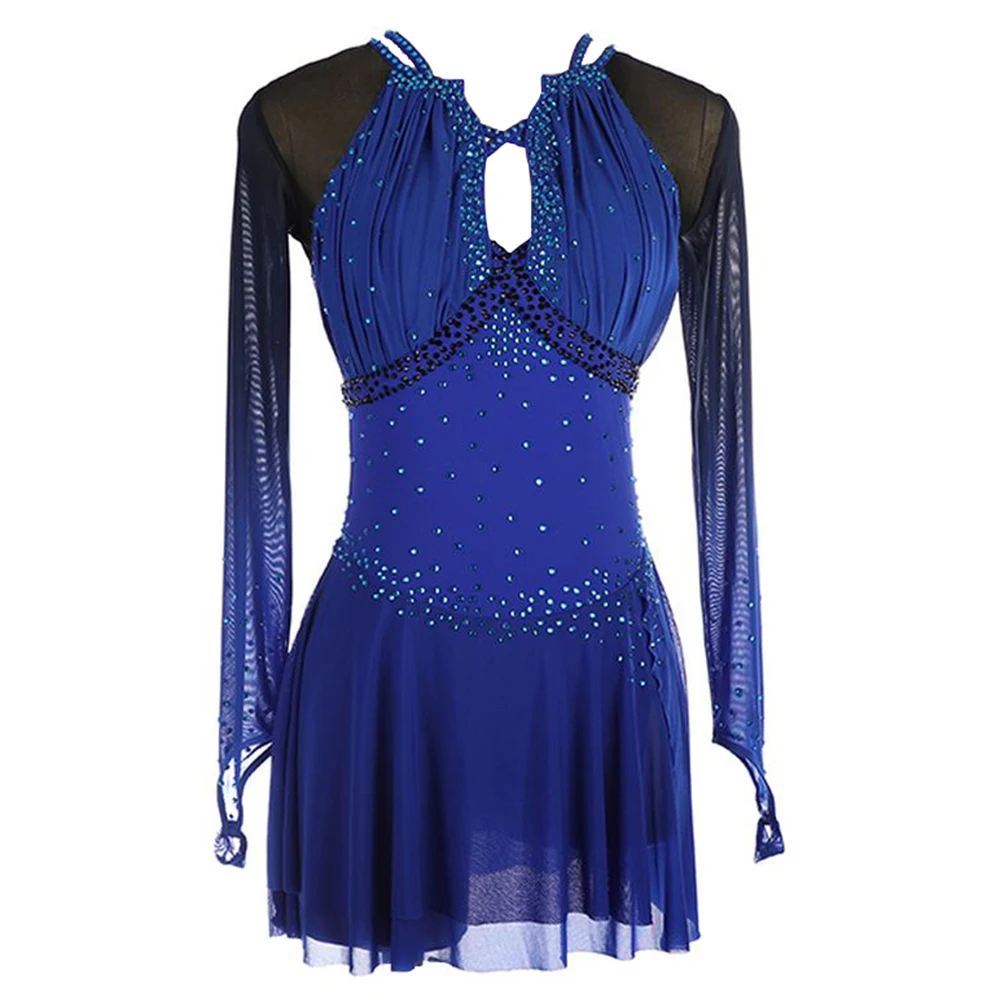 Ice Figure Skating Dress girls blue mesh long-sleeved competition performance training clothes children adults
Ice Figure Skating Dress girls blue mesh long-sleeved competition performance training clothes children adults