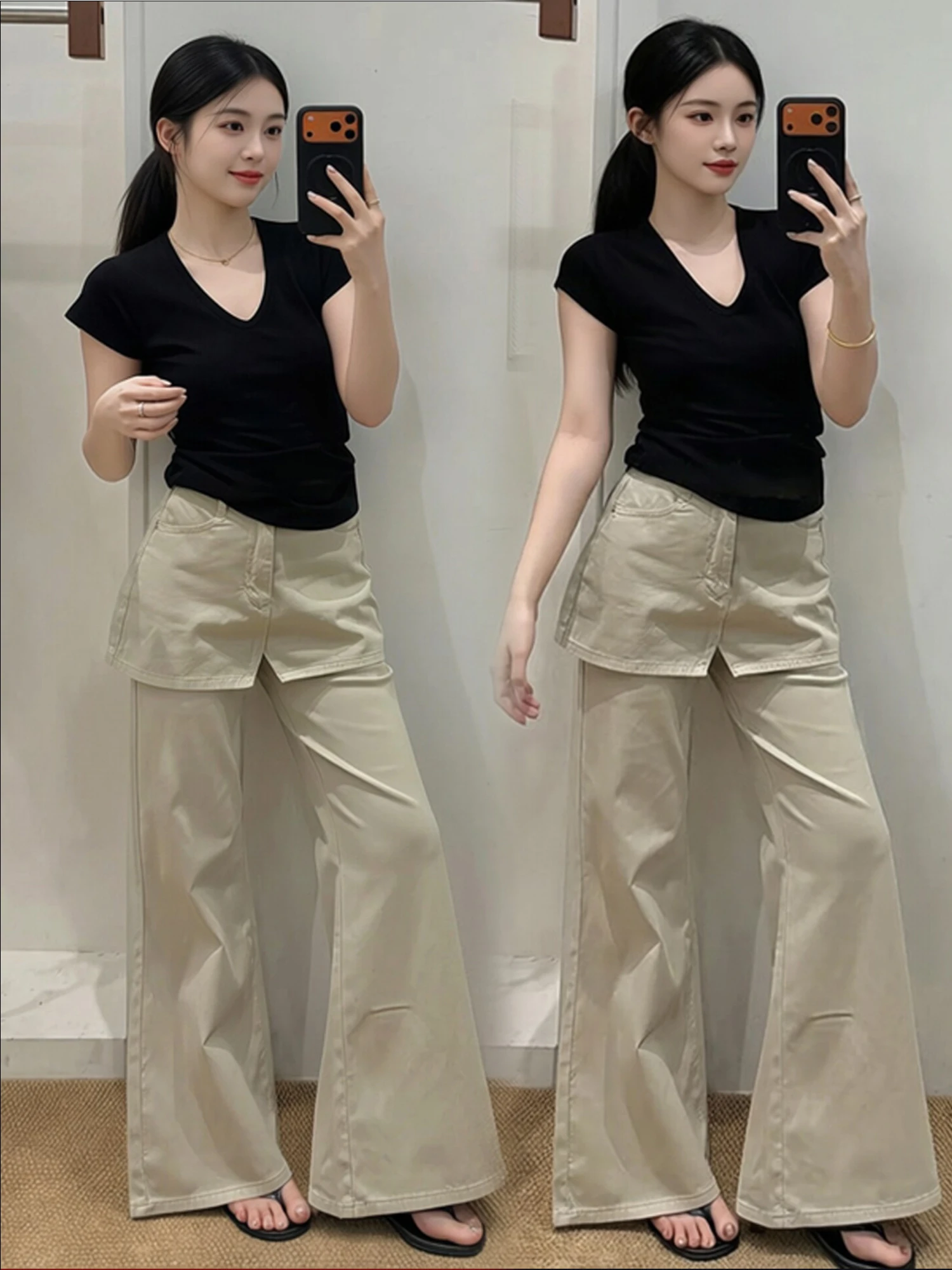 Elegant Black V-Neck Top And High Waist Pants Two-Piece Set European Style Summer Fashion Casual Wear High Waist Cover Hip
Elegant Black V-Neck Top And High Waist Pants Two-Piece Set European Style Summer Fashion Casual Wear High Waist Cover Hip