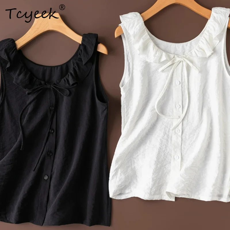 Tcyeek 78% Real Mulberry Silk Woman Tops 2026 Summer Sweet Playful Ruffled Round-neck Tanks Top Clothes for Female Ropa De Mujer
Tcyeek 78% Real Mulberry Silk Woman Tops 2026 Summer Sweet Playful Ruffled Round-neck Tanks Top Clothes for Female Ropa De Mujer