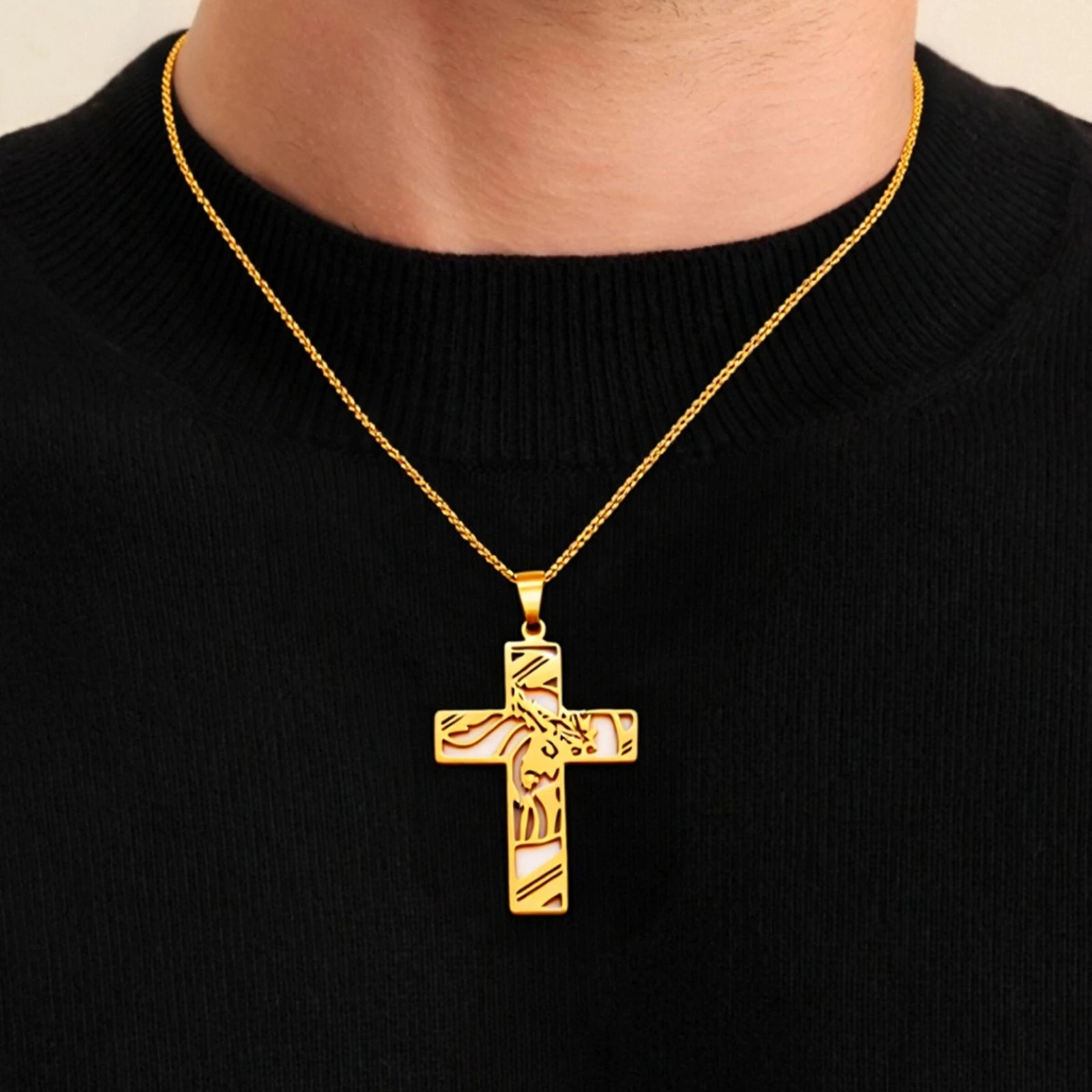 Jesus Christ Cross Pendant Necklace Gold Color Stainless Steel Jewelry Gift for Men
Jesus Christ Cross Pendant Necklace Gold Color Stainless Steel Jewelry Gift for Men