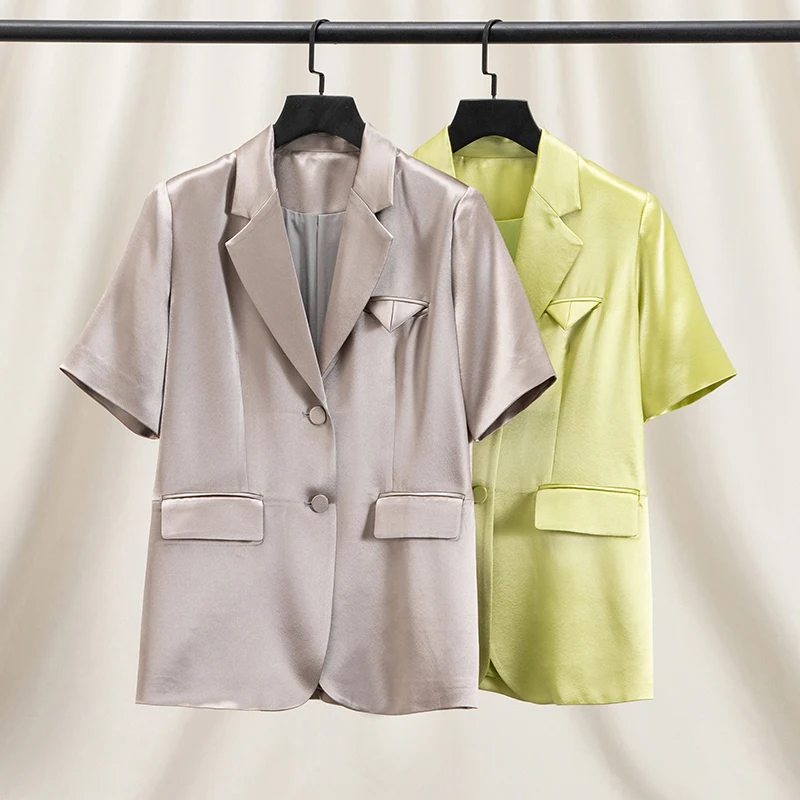Elegant Grey Three-acetate Satin Short Sleeve Suit Jacket for Women Summer High-end Silk Satin Mid-sleeve Western Style
Elegant Grey Three-acetate Satin Short Sleeve Suit Jacket for Women Summer High-end Silk Satin Mid-sleeve Western Style