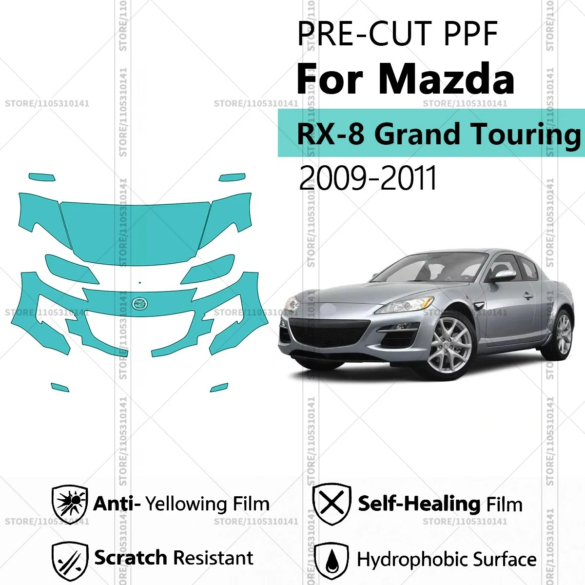 Для Mazda RX-8 Grand Touring 2009-2011: Предварительно вырезанная прозрачная защитная пленка (PPF) для автомобиля, комплект для передней части кузова
Для Mazda RX-8 Grand Touring 2009-2011: Предварительно вырезанная прозрачная защитная пленка (PPF) для автомобиля, комплект для передней части кузова