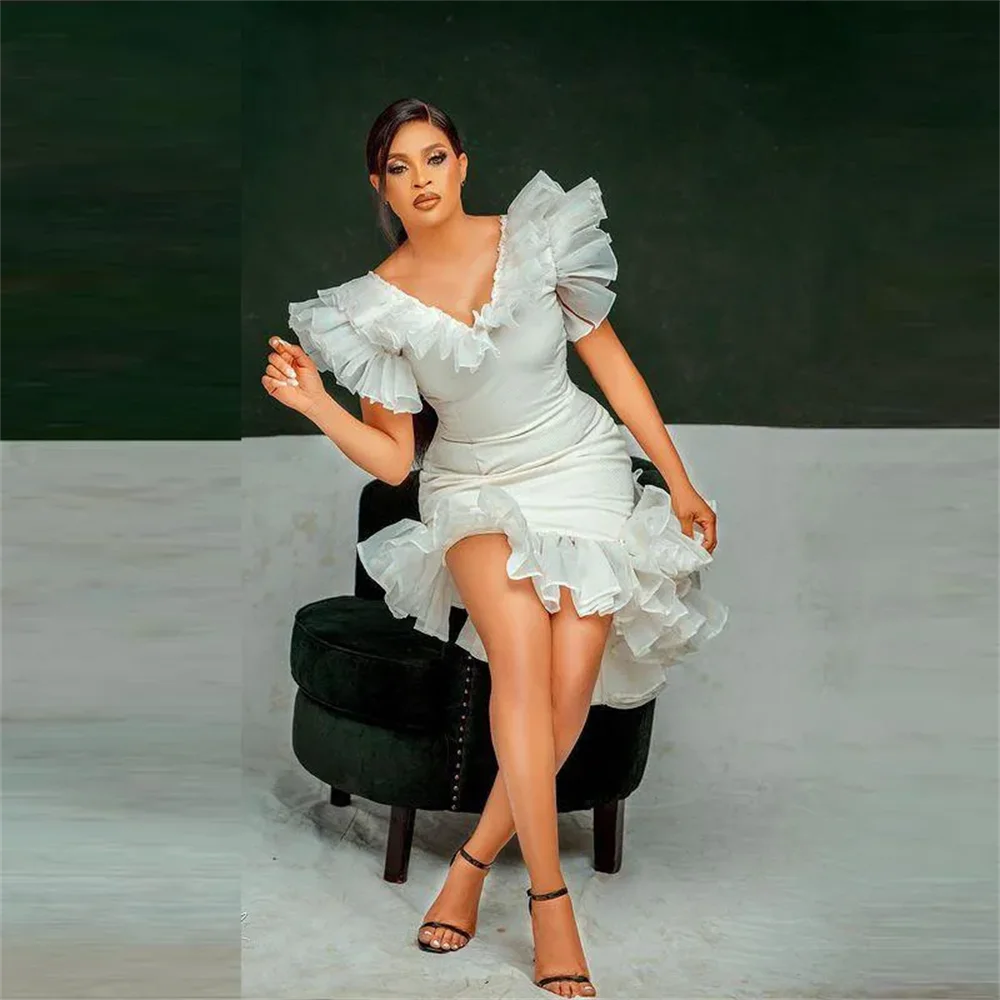 2024 Summer Short Mermaid Prom Dresses Ruffles V Neck African Women Party Dress Women Evening Gowns
2024 Summer Short Mermaid Prom Dresses Ruffles V Neck African Women Party Dress Women Evening Gowns