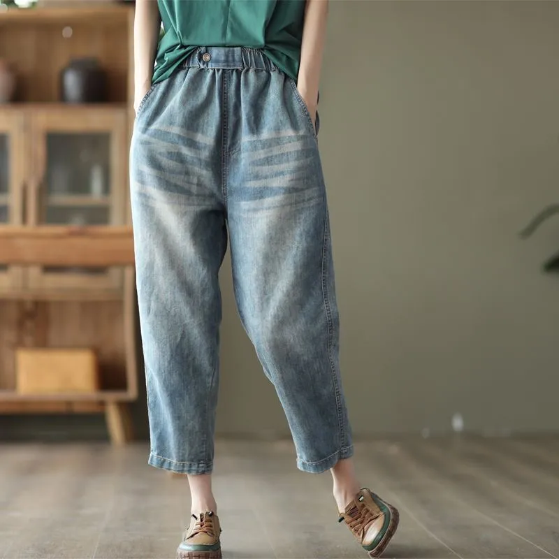 New Arrival 2023 Spring Summer Women Elastic Waist Vintage Blue Loose Jeans All-matched Casual Cotton Denim Harem Pants C893
New Arrival 2023 Spring Summer Women Elastic Waist Vintage Blue Loose Jeans All-matched Casual Cotton Denim Harem Pants C893
