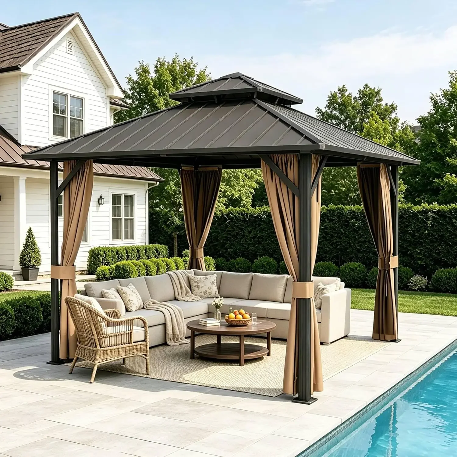 12x12 Hardtop Gazebo Aluminum Double Roof Galvanized Steel Canopy with Netting & Curtains for Garden Patio Backyard Deck, Custom
12x12 Hardtop Gazebo Aluminum Double Roof Galvanized Steel Canopy with Netting & Curtains for Garden Patio Backyard Deck, Custom