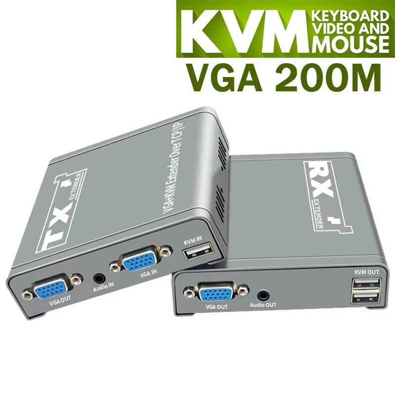 VGA KVM Extender over IP CAT6 Rj45 Cable 200M 1080P VGA Ethernet Extender Transmitter Receiver kit Support USB Mouse Keyboard
VGA KVM Extender over IP CAT6 Rj45 Cable 200M 1080P VGA Ethernet Extender Transmitter Receiver kit Support USB Mouse Keyboard