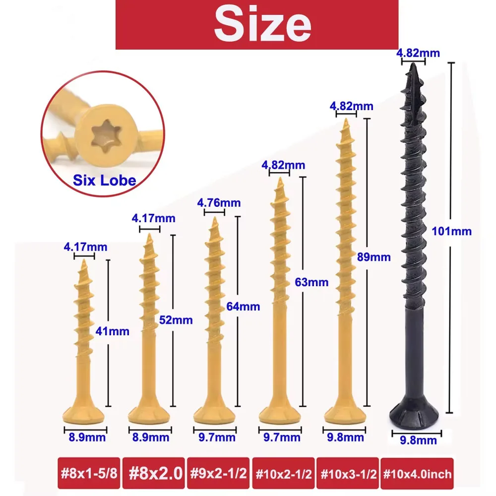 50/100Pcs #8 #10 Torx Flat Head Deck Screws Epoxy Coated Anti Rust Bronze Black Self Tapping Wood Fastener Bolts
50/100Pcs #8 #10 Torx Flat Head Deck Screws Epoxy Coated Anti Rust Bronze Black Self Tapping Wood Fastener Bolts