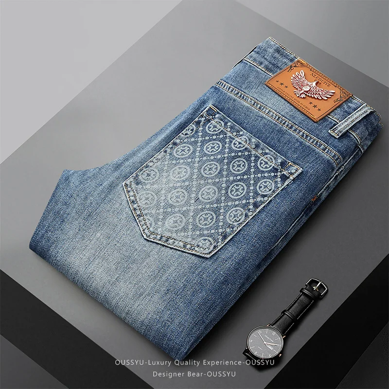 Luxury Quality Men's Light Blue Denim Jeans Slim Straight Cotton Casual Pants Business Design Trouser Man European Retro Style
Luxury Quality Men's Light Blue Denim Jeans Slim Straight Cotton Casual Pants Business Design Trouser Man European Retro Style