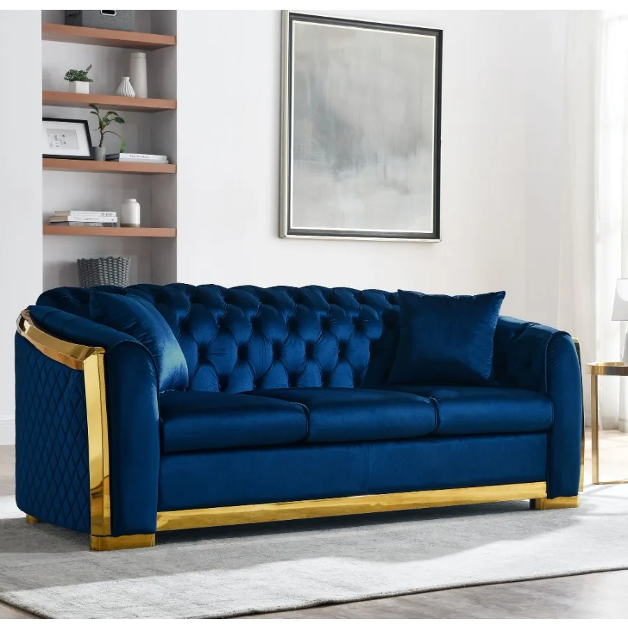 Velvet Luxury Chesterfield Sofa Set 84 Inches Tufted 3 Seat Couch with Gold Stainless for Living Room Navy Blue Fabric
Velvet Luxury Chesterfield Sofa Set 84 Inches Tufted 3 Seat Couch with Gold Stainless for Living Room Navy Blue Fabric