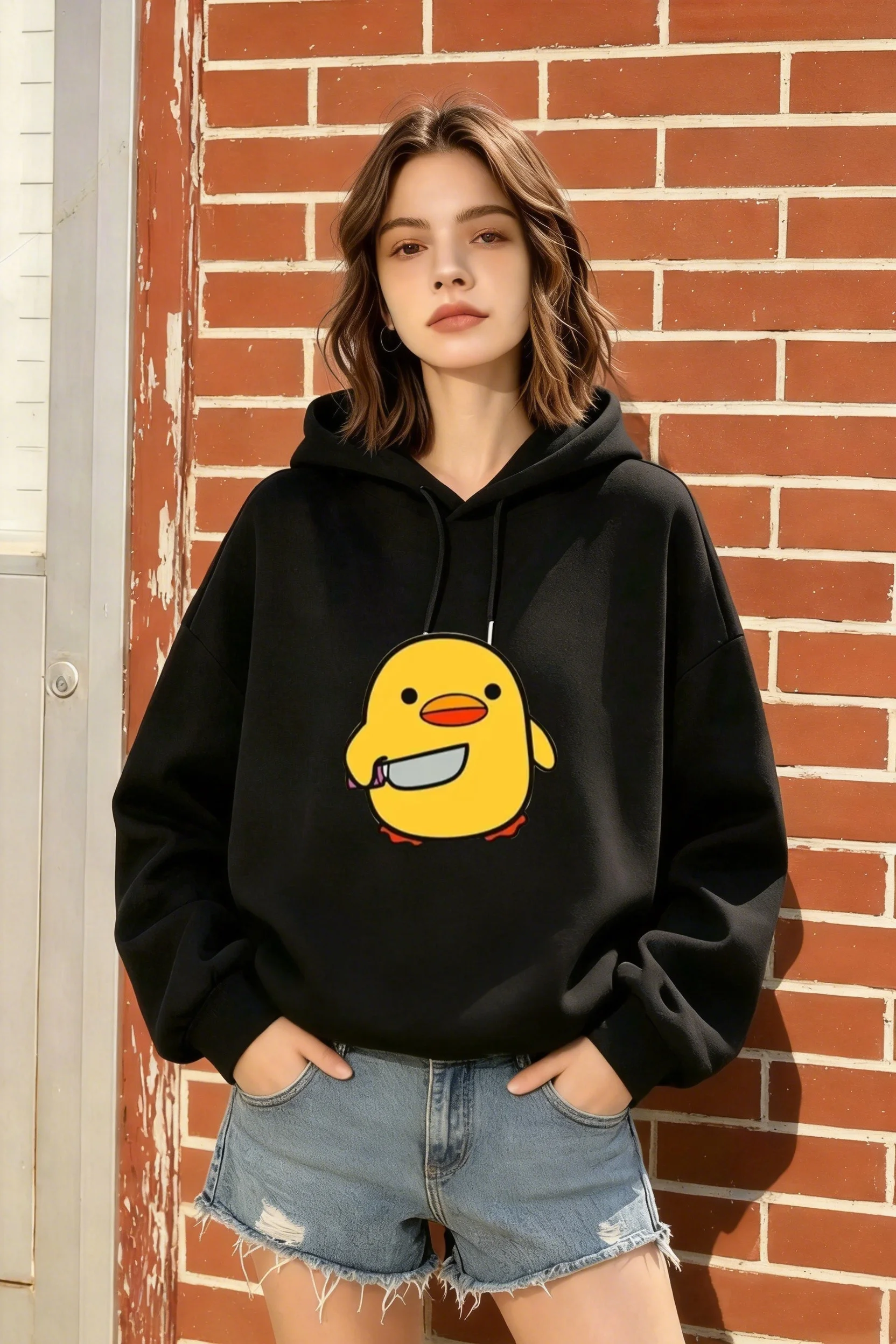 Women's Black Oversized Hoodie with Funny Duck Print, Casual Cozy Top for Fall & Winter
Women's Black Oversized Hoodie with Funny Duck Print, Casual Cozy Top for Fall & Winter