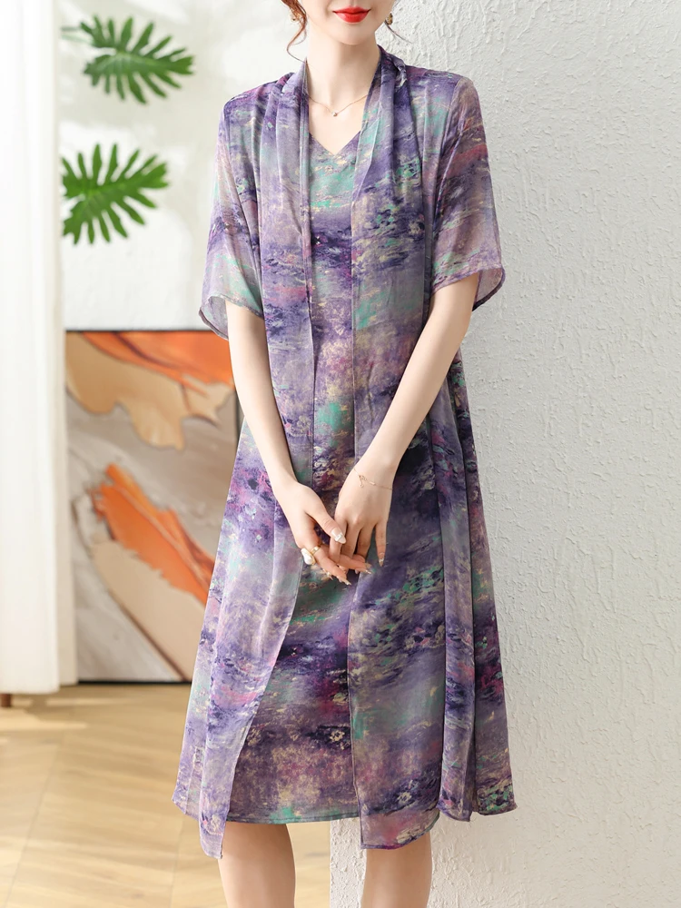 Print Short Sleeve Dress 2024 Summer Casual Slim Fake Two Pieces Long Dresses For Women
Print Short Sleeve Dress 2024 Summer Casual Slim Fake Two Pieces Long Dresses For Women