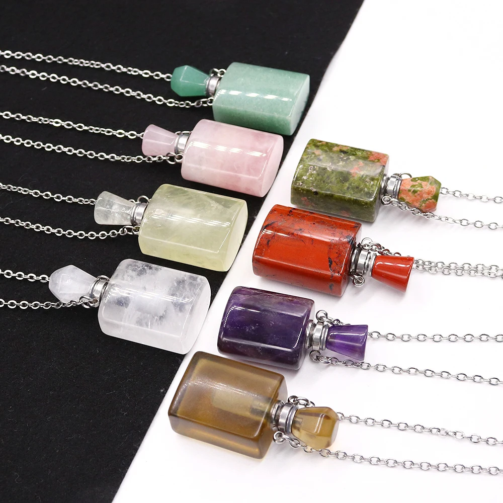 Natural Stone Perfume Bottle Necklace Crystal Agate Rose Quartz Healing Charm for Women's Fashion Jewelry Necklace Gifts 19x37mm
Natural Stone Perfume Bottle Necklace Crystal Agate Rose Quartz Healing Charm for Women's Fashion Jewelry Necklace Gifts 19x37mm