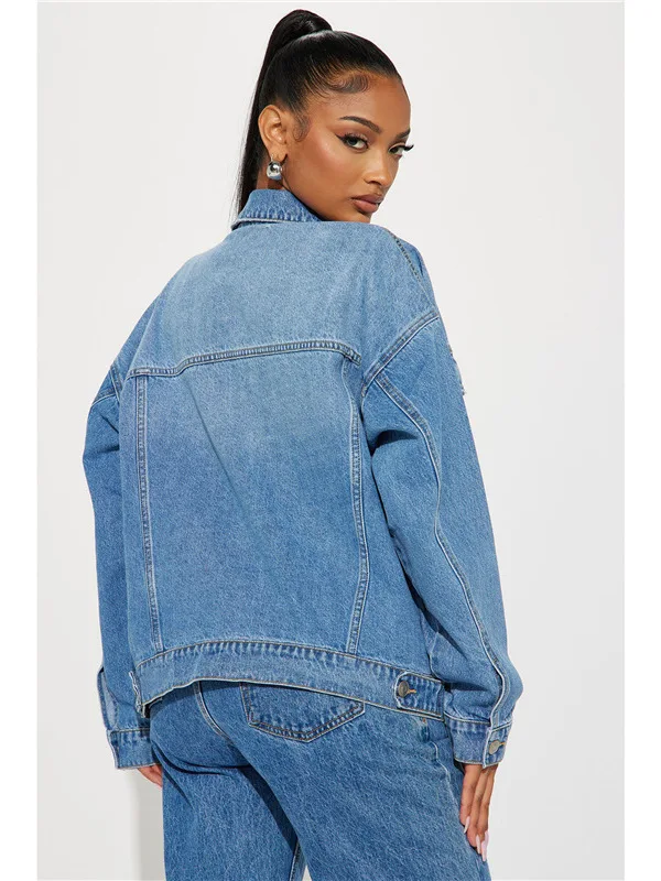 Casual Loose Women's Denim Jaet Casual Collar Flip Collar Jeans Outerwear Stand Fit Summer Collection Chinese Brand
Casual Loose Women's Denim Jaet Casual Collar Flip Collar Jeans Outerwear Stand Fit Summer Collection Chinese Brand